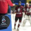 SPISSKA NOVA VES, SLOVAKIA - APRIL 20: Official game puck sits on the dasherboard prior to Belarus vs Latvia relegation round action at the 2017 IIHF Ice Hockey U18 World Championship. (Photo by Steve Kingsman/HHOF-IIHF Images)

